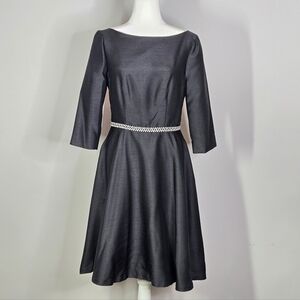Lotus Grace Shantung  Satin Black A Line Dress Size 8